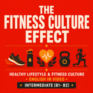 Thumbnail for a lesson plan titled 'The Fitness Culture Effect,' featuring a red background with barbell icons and a central graphic of a person with a barbell